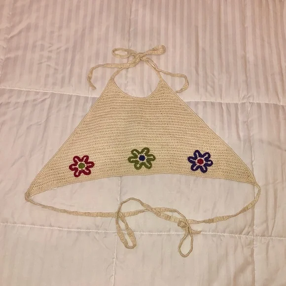 🌸Zara Macrame Crochet Crop Halter Top With Flower Detail☀️ - Picture 1 of 6
